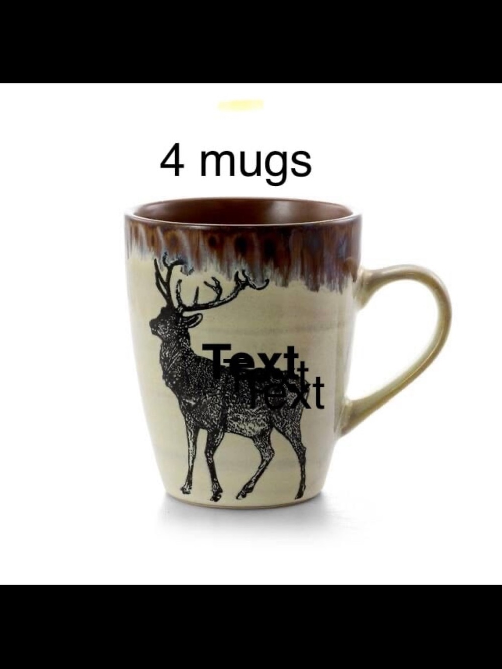 Elama Rustic Brown and Cream Deer Stoneware Mug - Set of 4 NWOT